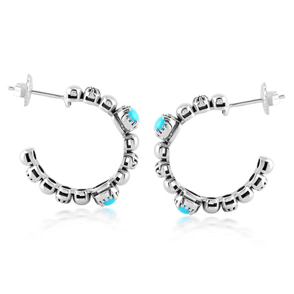 Sterling Silver Sleeping Beauty Turquoise 1 Inch Concha Hoop Earrings