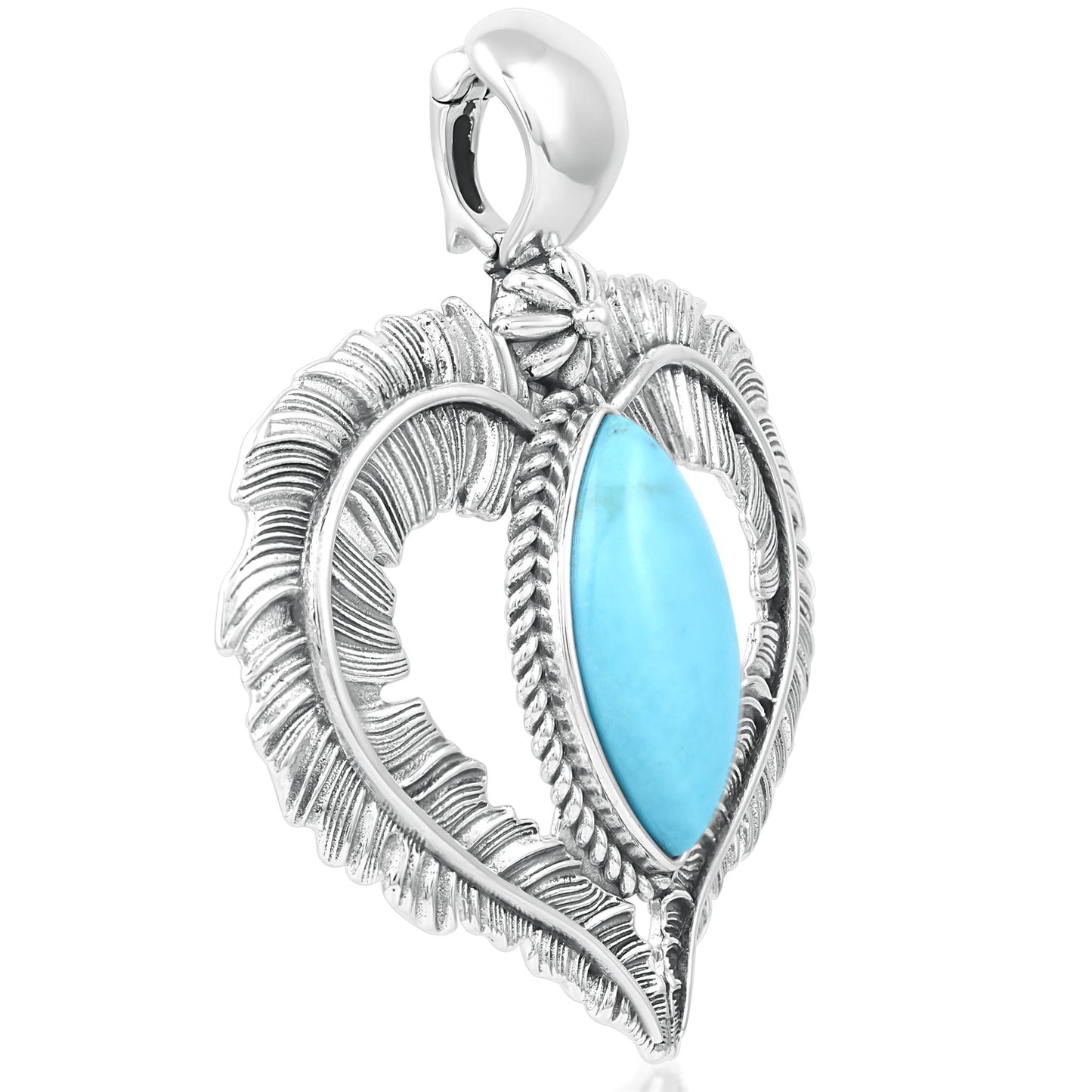 Sterliing Silver Kingman Turquoise Feather Heart Pendant Enhancer