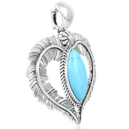 Sterliing Silver Kingman Turquoise Feather Heart Pendant Enhancer