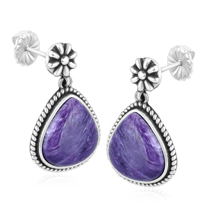 Sterling Silver Charoite Trillion Cut Post Earrings