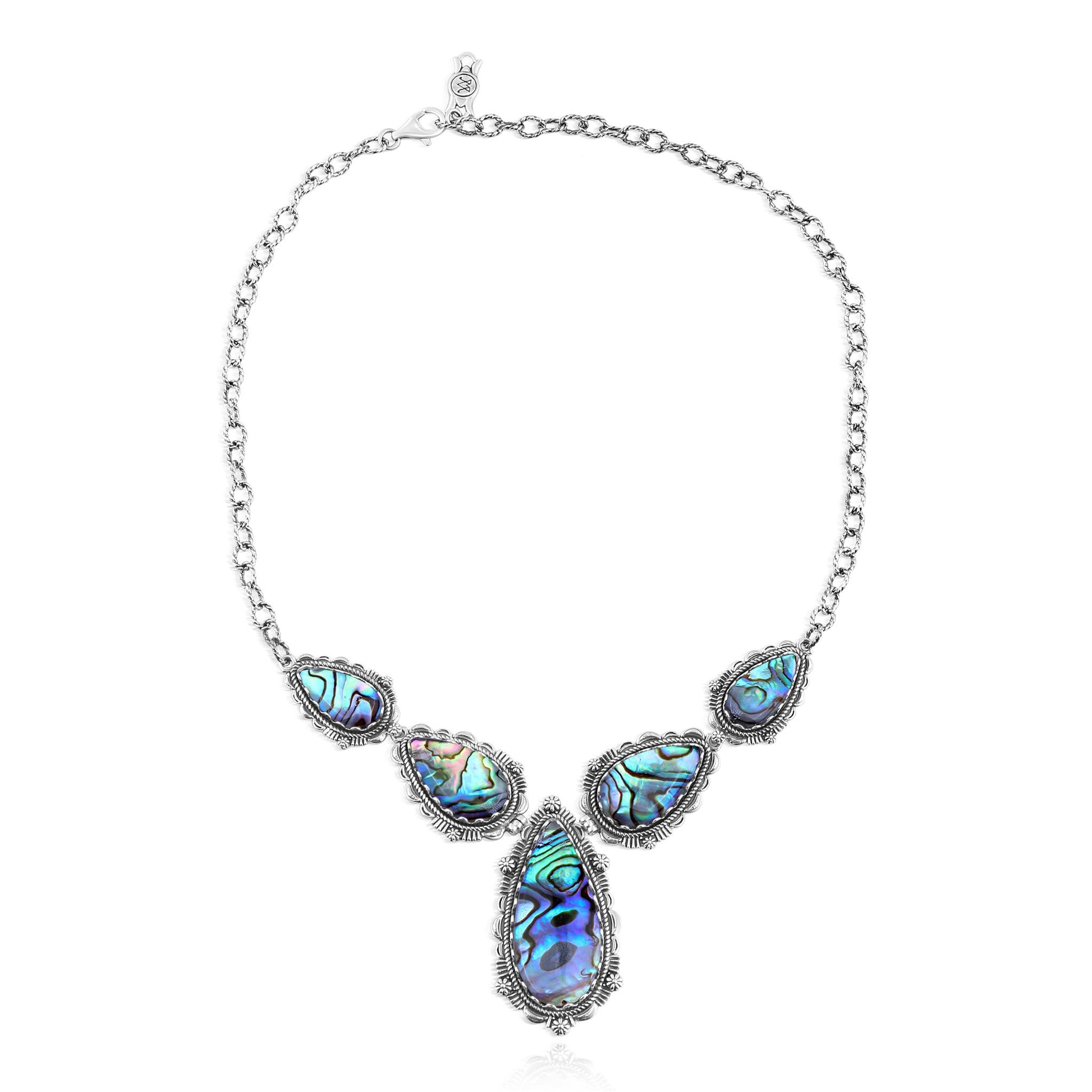 LIMITED EDITION! Sterling Silver Doublet Abalone Shell Pear-Shaped Statement Necklace