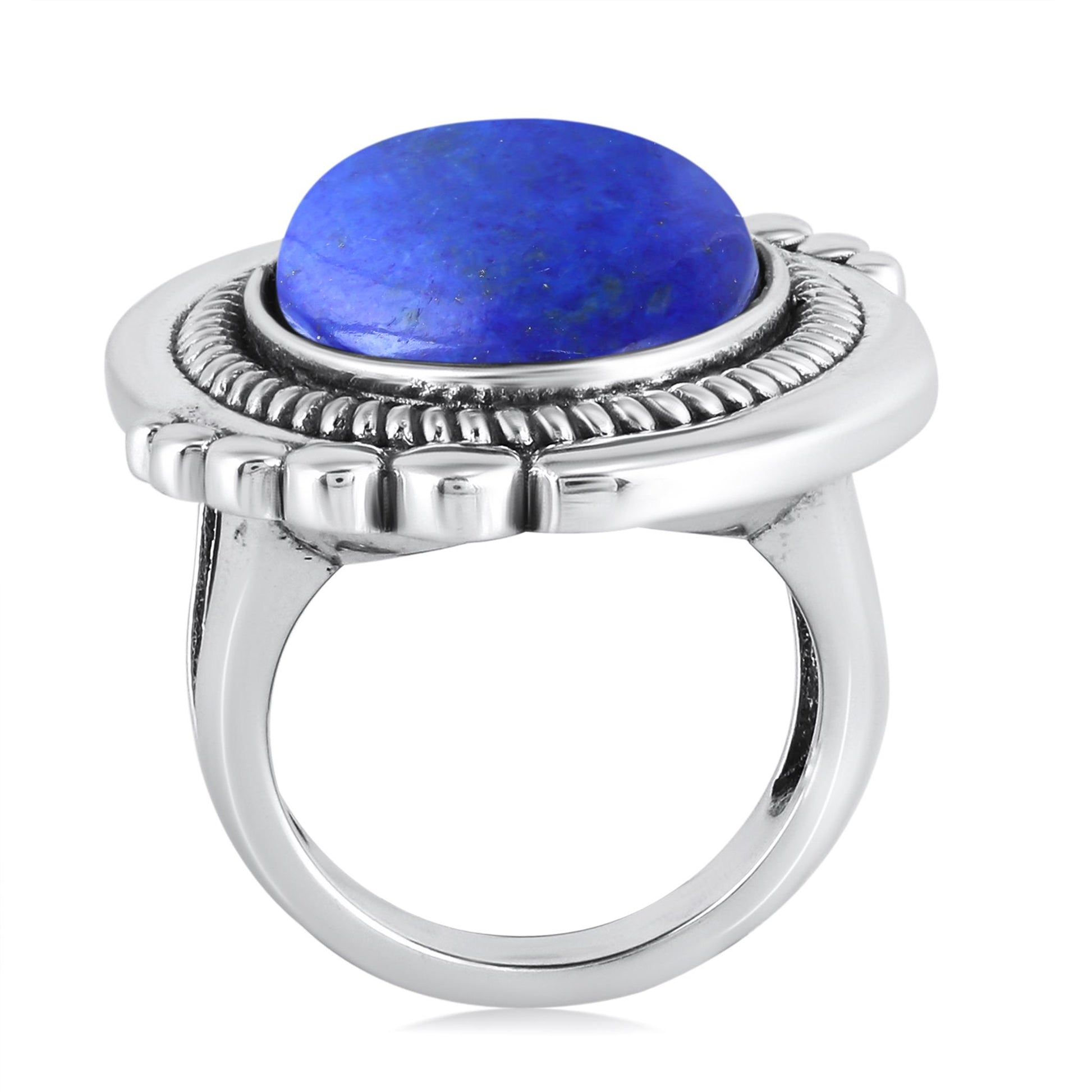 Sterling Silver Lapis Oval Beaded Ring