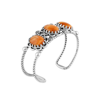 Sterling Silver Orange Spiny Oyster Oval Scallop Concha Cuff Bracelet