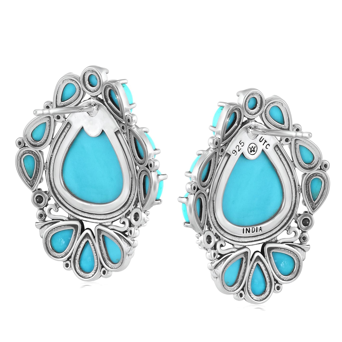 EXCLUSIVELY OURS! Sterling Silver Kingman Turquoise Trillion, Pear and Oval Stud Earrings