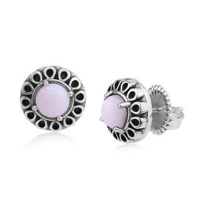 EXCLUSIVELY OURS! Sterling Silver Pink Opal Sunburst Stud Earrings