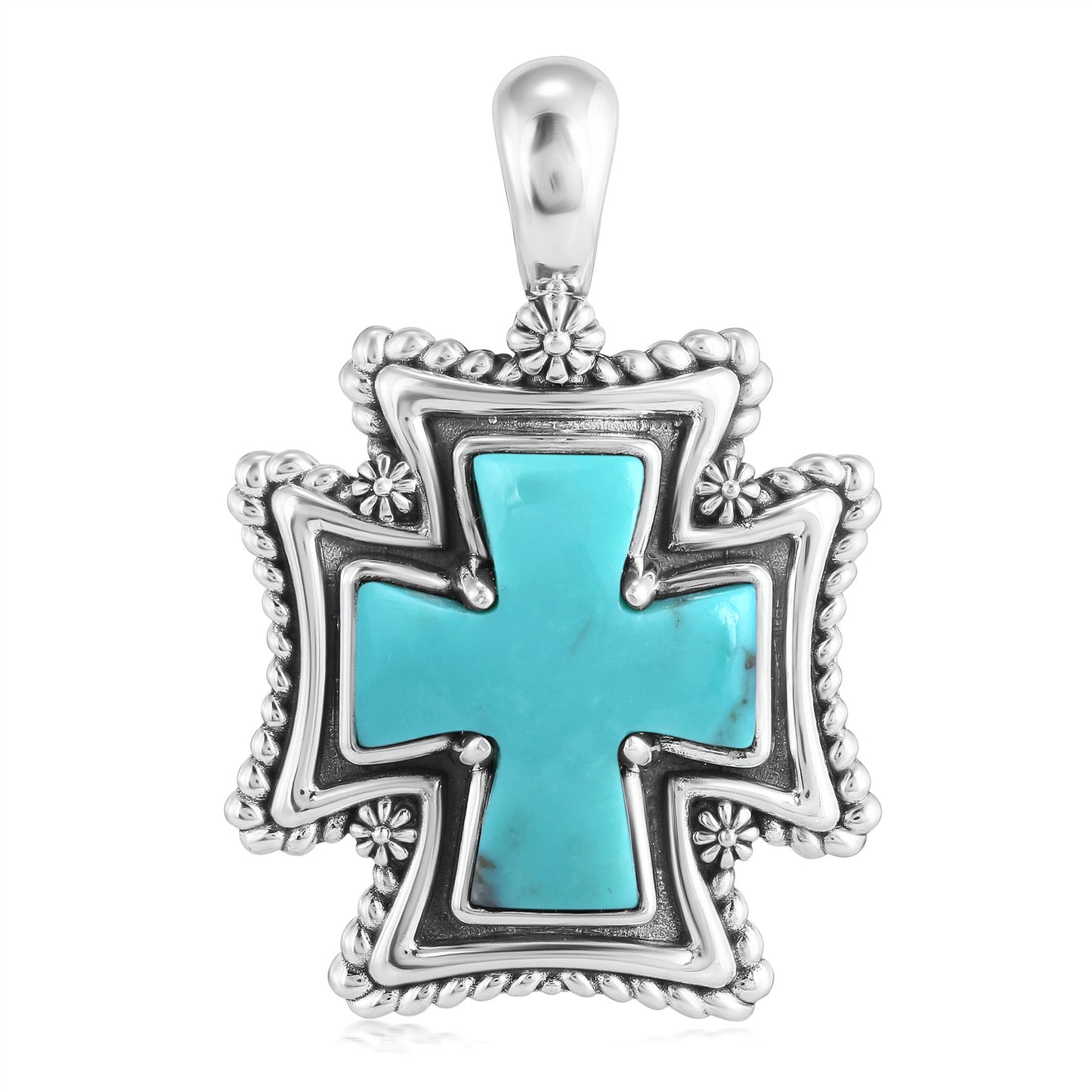Sterling Silver Kingman Turquoise Rope Detail Cross Pendant Enhancer