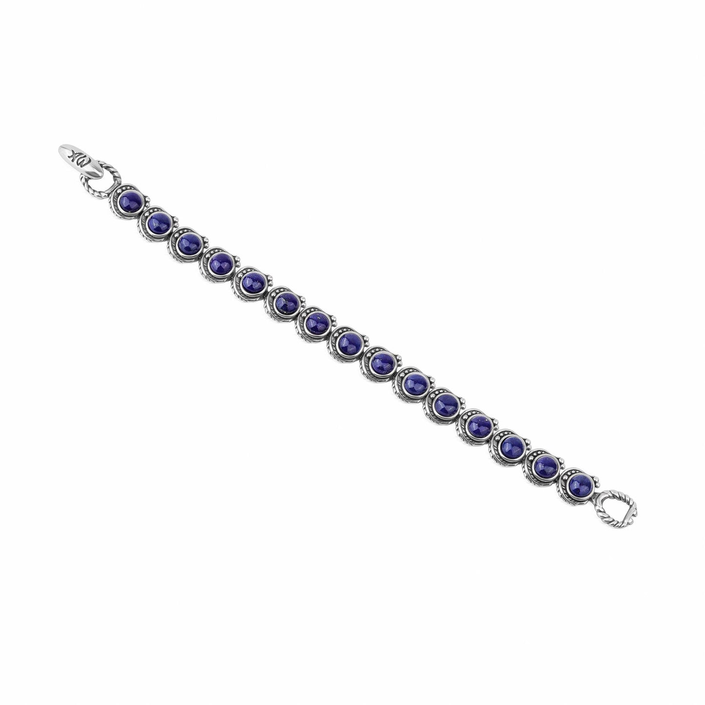 Sterling Silver Lapis Round Cabochon Tennis Bracelet