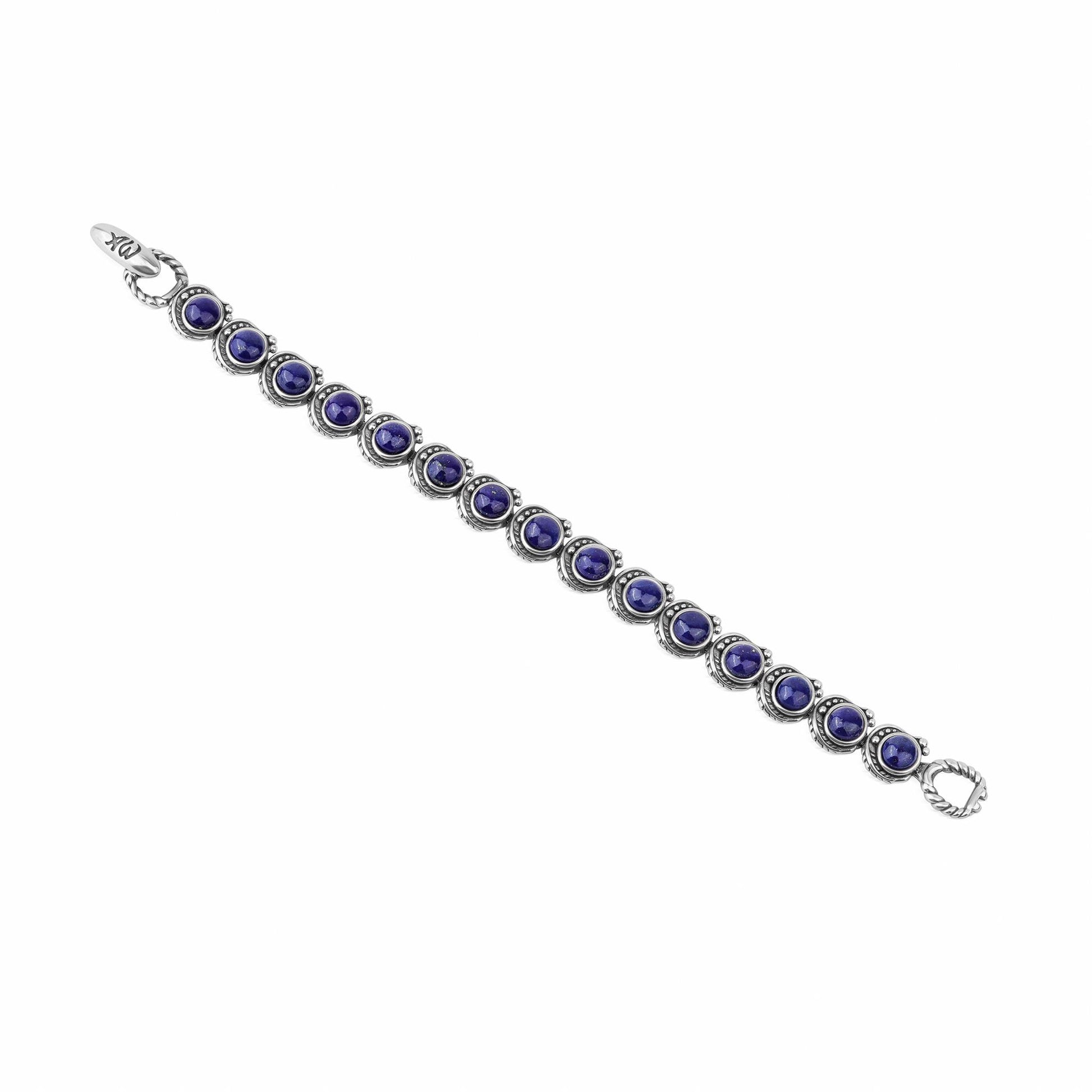  Sterling Silver Lapis Round Cabochon Tennis Bracelet