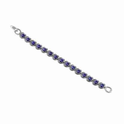  Sterling Silver Lapis Round Cabochon Tennis Bracelet