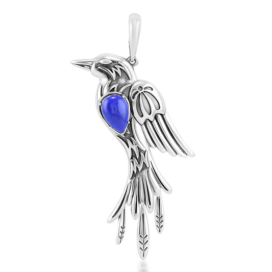 EXCLUSIVELY OURS! Sterling Silver Lapis Pinyon Jay Bird Pendant Enhancer