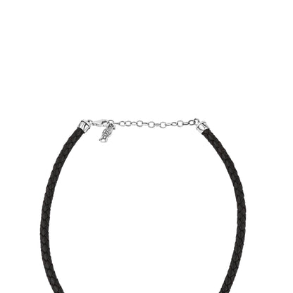  Sterling Silver Malachite Pear Cluster Black Leather Necklace