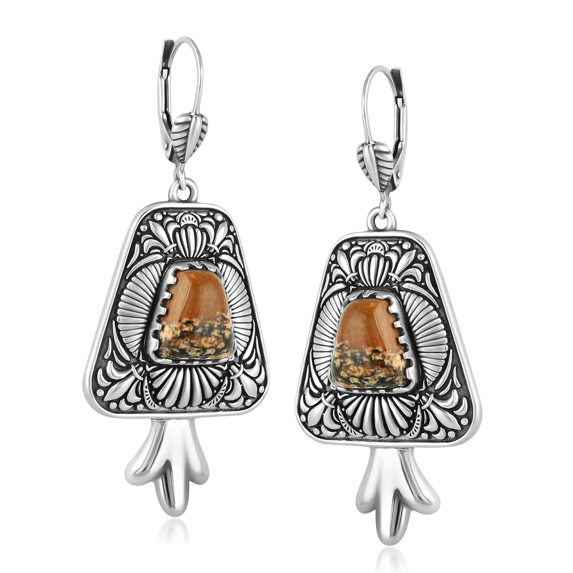 Sterling Silver Picture Jasper Trapeziod Earrings