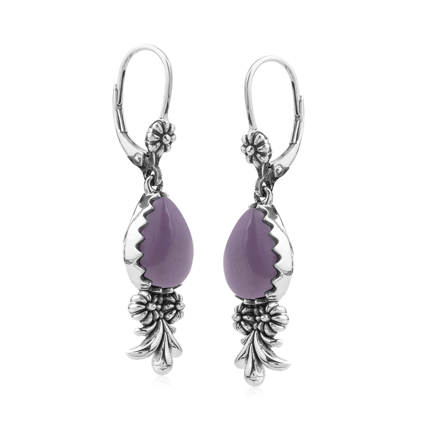 Sterling Silver Phosphosiderite Teardrop Concha Squash Blossom Dangle Earrings
