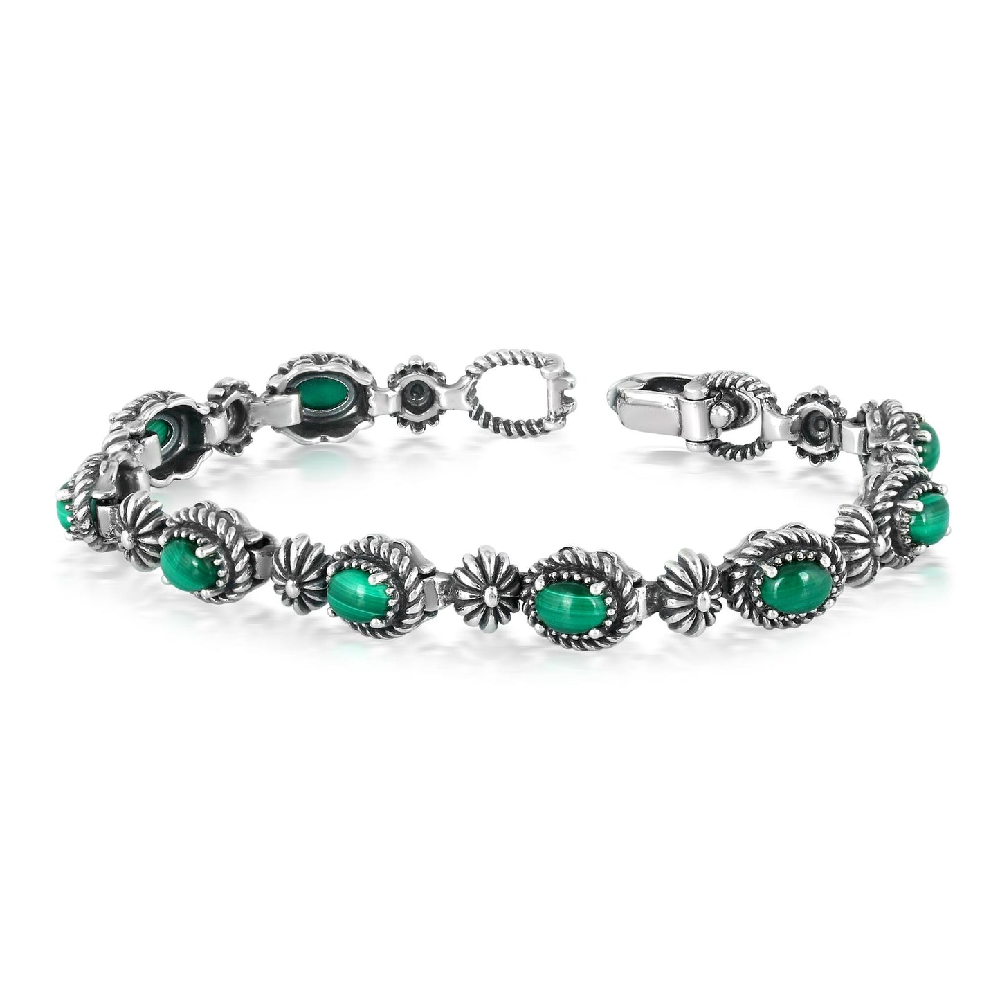 Sterling Silver Oval Malachite Tennis Bracelet