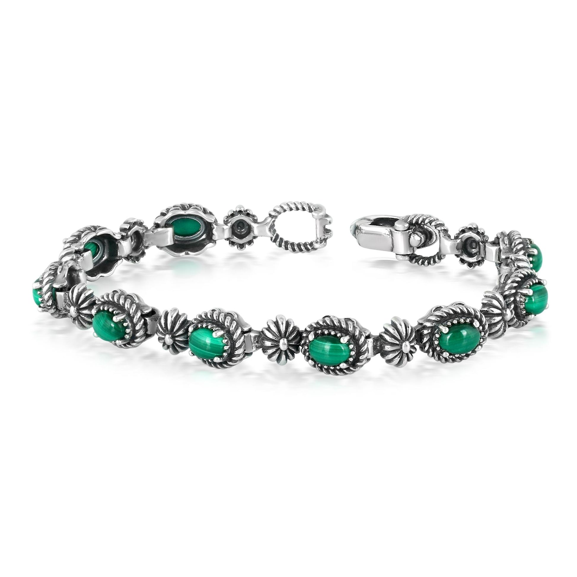 Sterling Silver Oval Malachite Tennis Bracelet