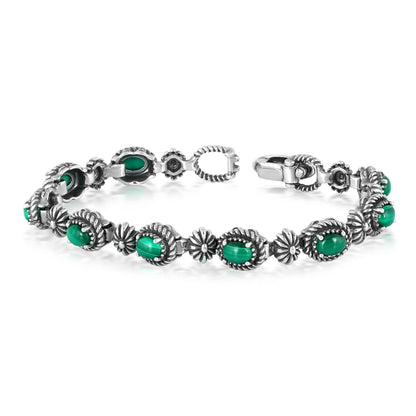 Sterling Silver Oval Malachite Tennis Bracelet