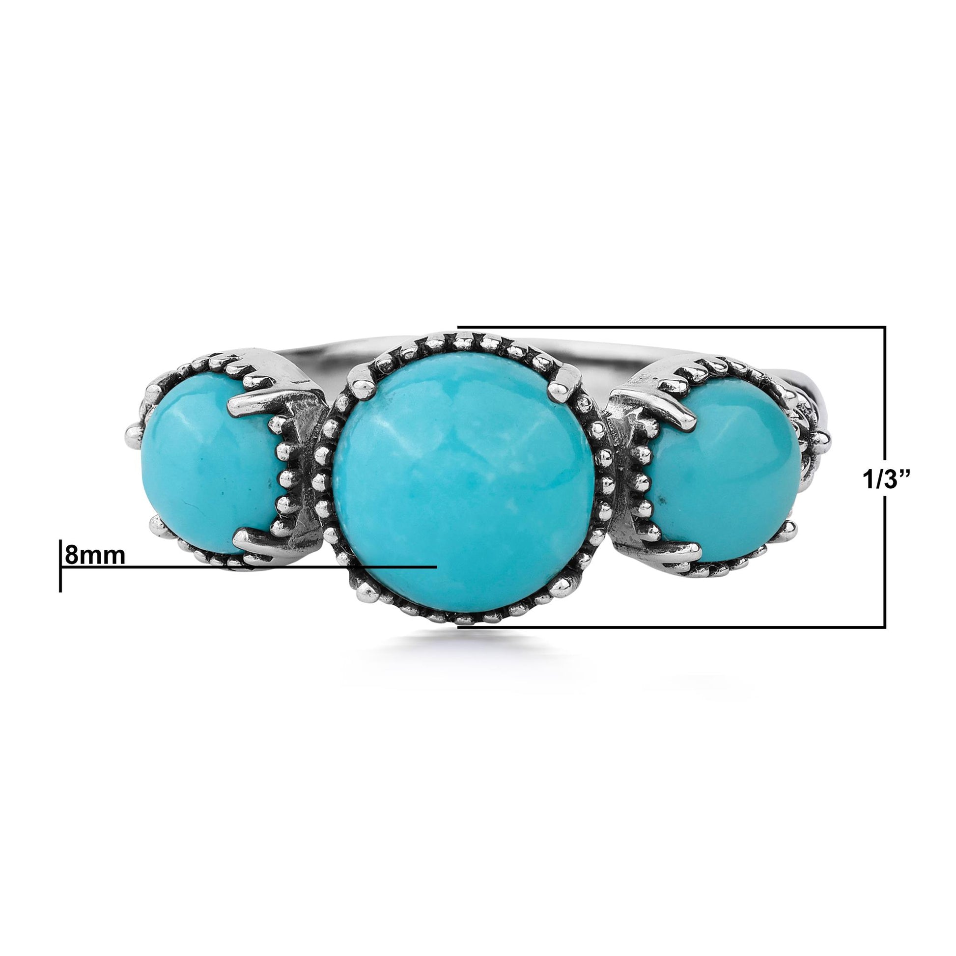 Sterling Silver Kingman Turquoise Oval 3 Stone Concha and Bead Ring