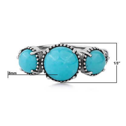 Sterling Silver Kingman Turquoise Oval 3 Stone Concha and Bead Ring