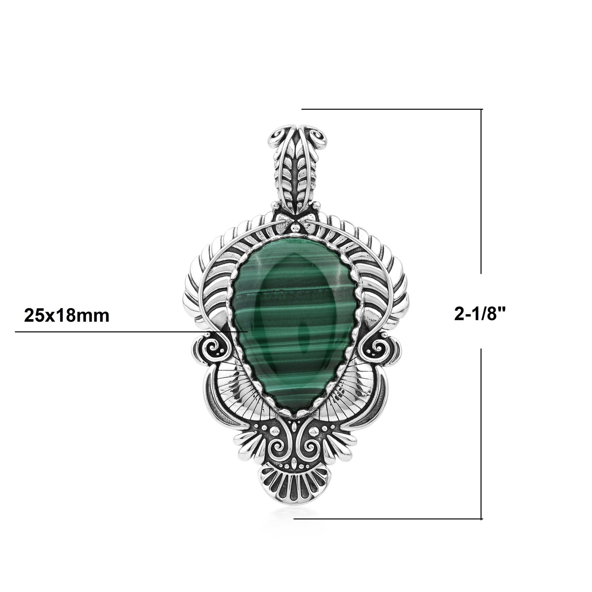 Sterling Silver Malachite Pear Gemstone Leaf Pendant Enhancer 