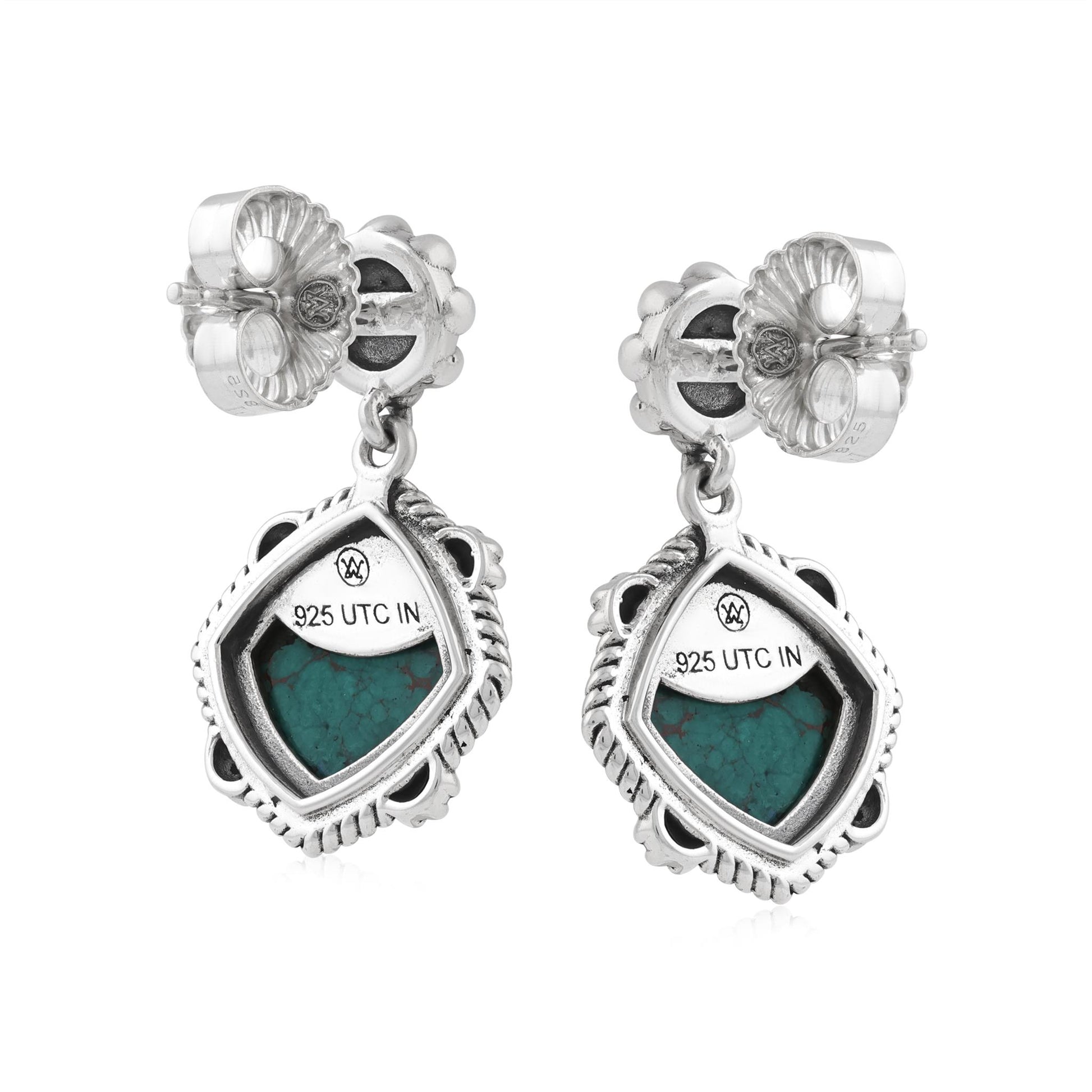 Sterling Silver Chrysocolla Cushion-Cut Concha Flower Post Earrings 