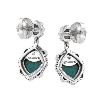 Sterling Silver Chrysocolla Cushion-Cut Concha Flower Post Earrings 