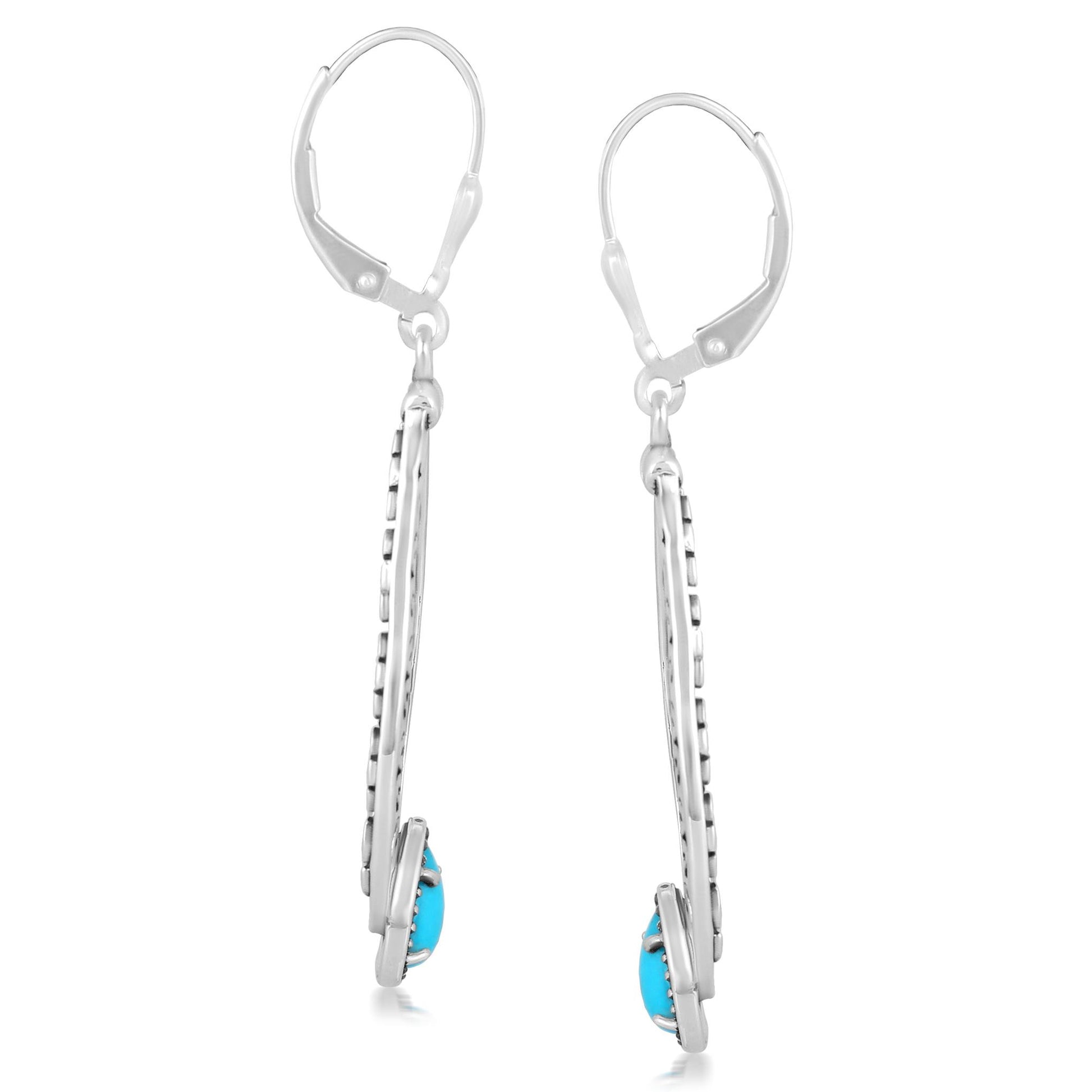 Sterling Silver Turquoise Pear-Cut Long Oval Lever Back Dangle Earrings