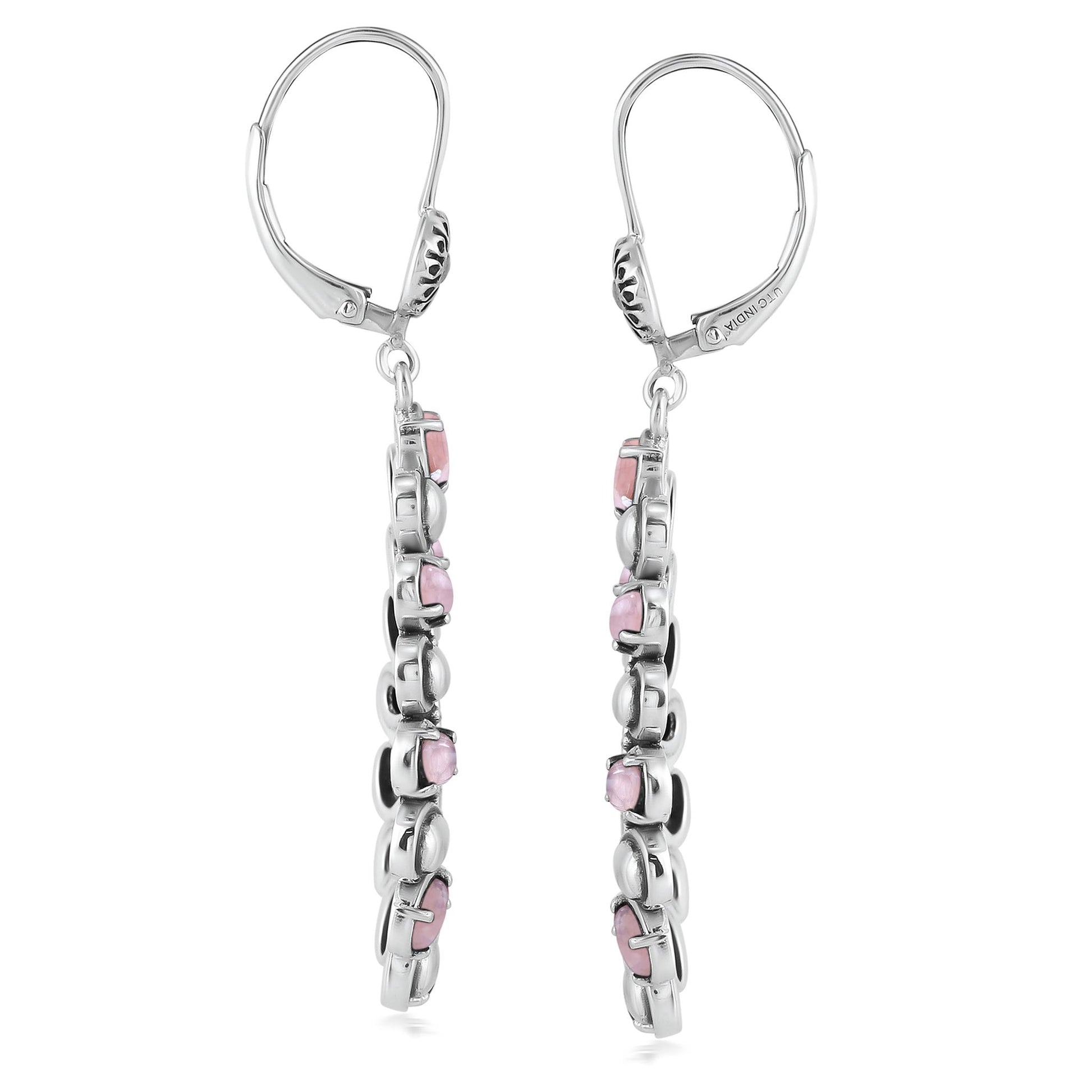 Sterling Silver Rhodochrosite Open Teardrop Pear-Cut Dangle Earrings