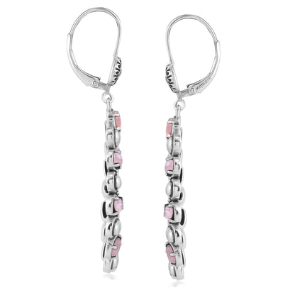 Sterling Silver Rhodochrosite Open Teardrop Pear-Cut Dangle Earrings