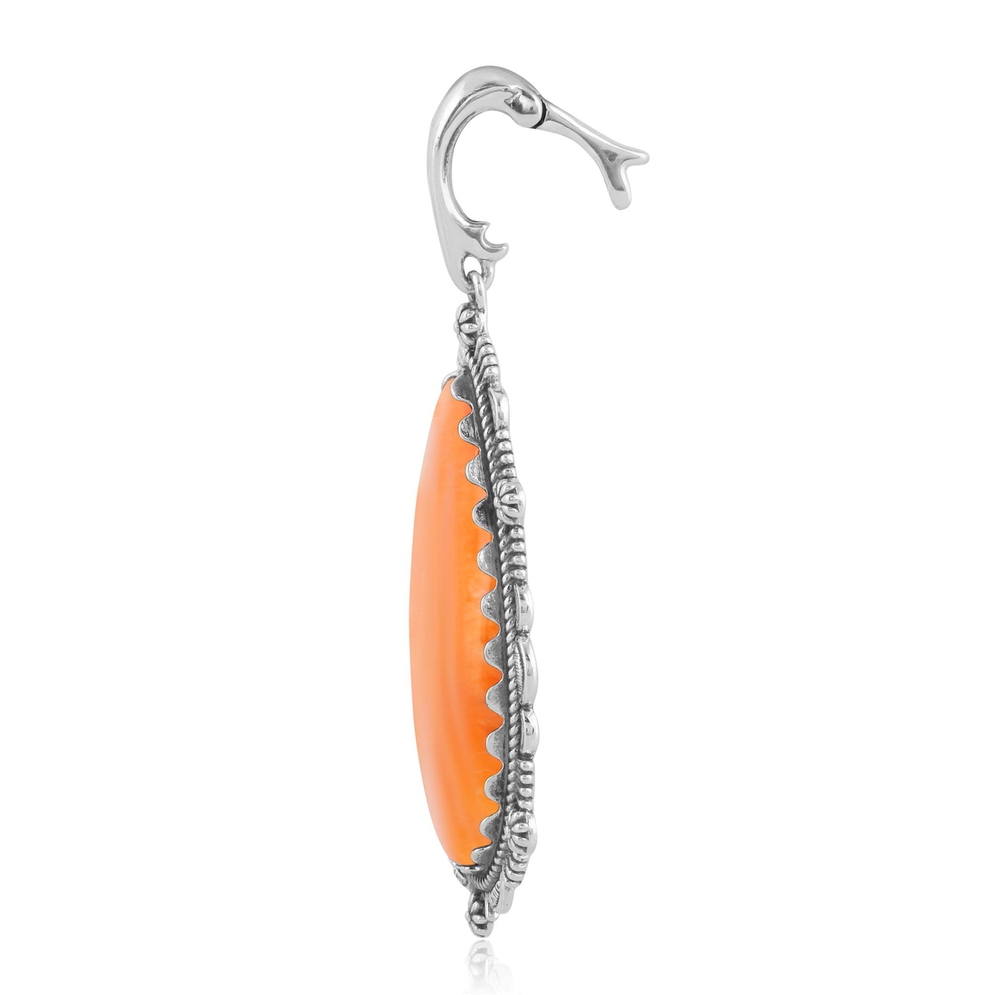 Sterling Silver Orange Spiny Oyster Teardrop Bordered Design Pendant Enhancer