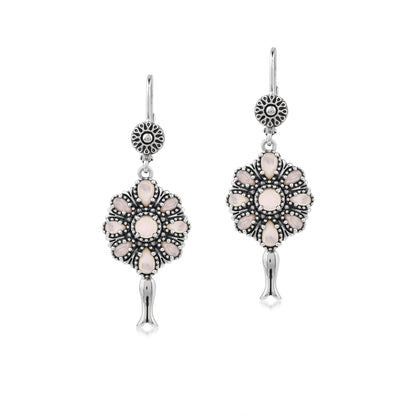  Sterling Silver White Mother of Pearl Flower Cluster Squash Blossom Earrings