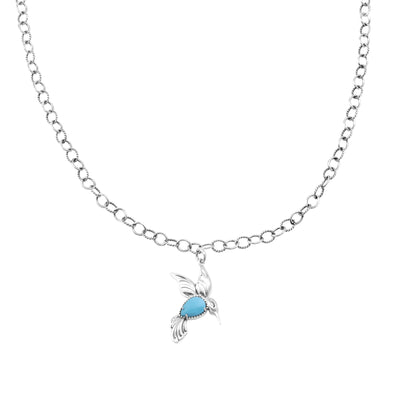 Sterling Silver Sleeping Beauty Turquoise Hummingbird Necklace