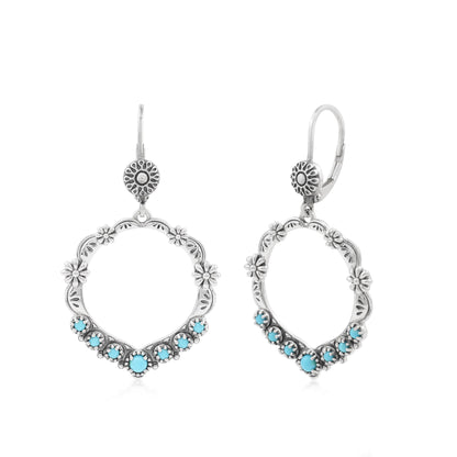 Sterling Silver Sleeping Beauty Turquoise Open Hoop Concha Lever Back Earrings