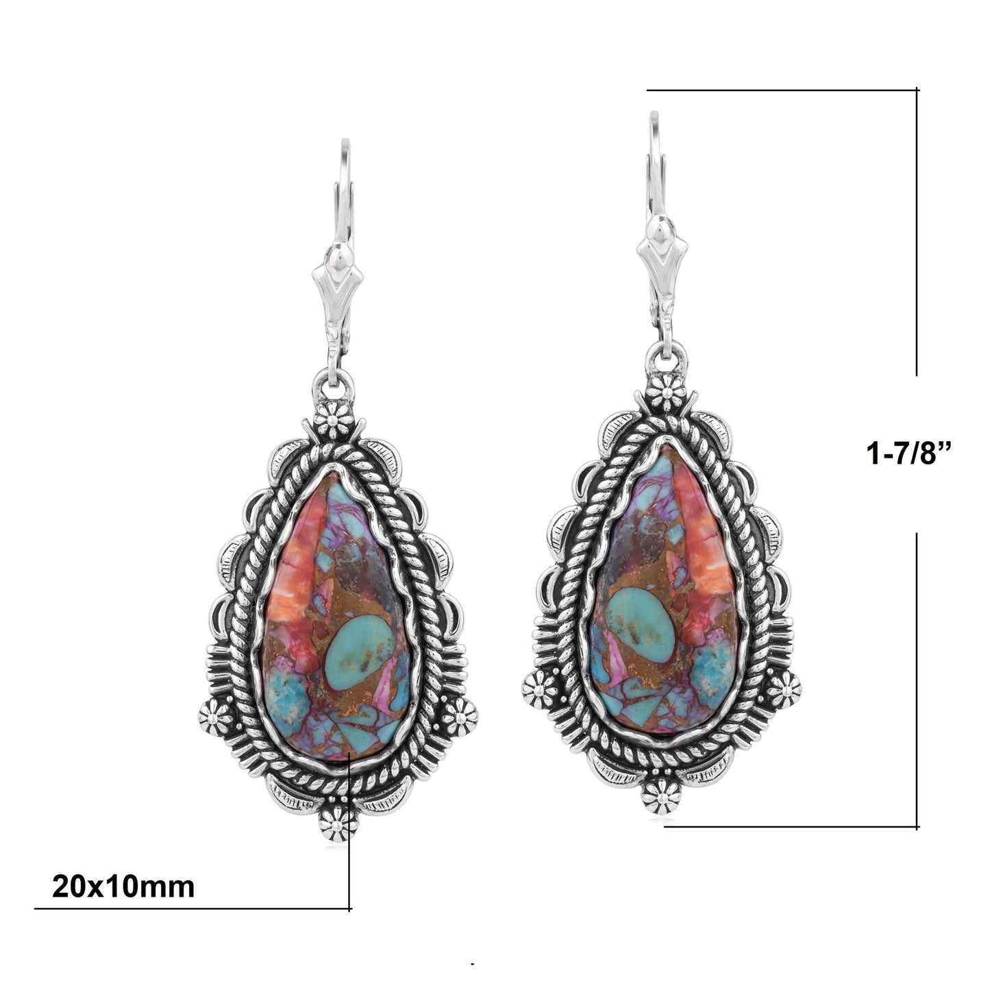EXCLUSIVELY OURS! Sterling Silver Painted Desert Mosaic Pear-Shaped Dangle Earrings