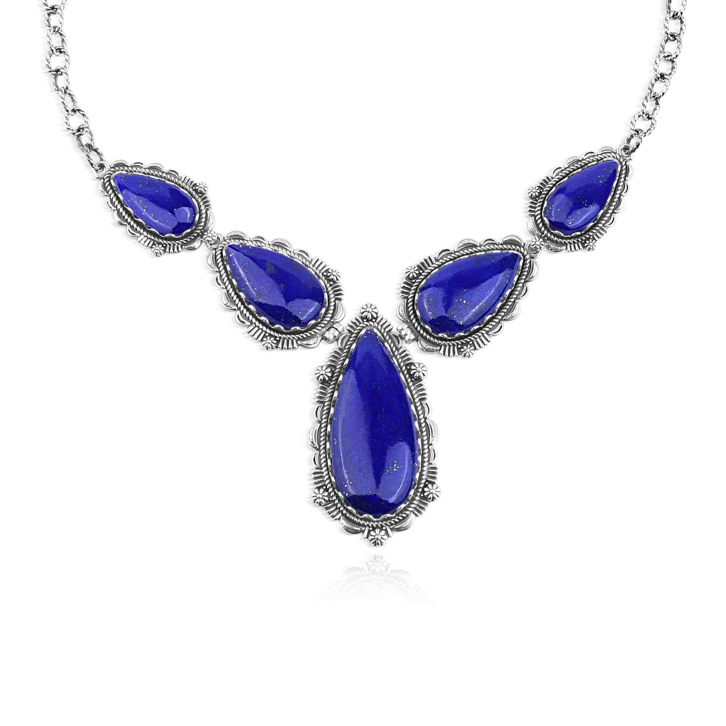 LIMITED EDITION! Sterling Silver Lapis Pear-Shaped Gemstone Statement Necklace