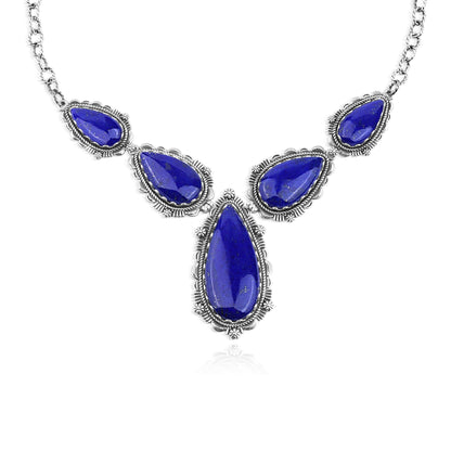 LIMITED EDITION! Sterling Silver Lapis Pear-Shaped Gemstone Statement Necklace