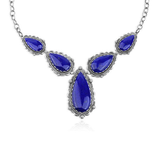 LIMITED EDITION! Sterling Silver Lapis Pear-Shaped Gemstone Statement Necklace