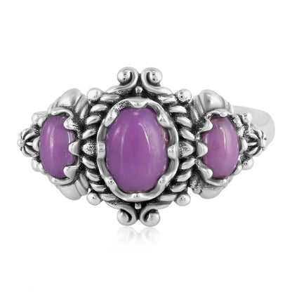 EXCLUSIVELY OURS! Sterling Silver Phosphosiderite 3-Stone Oval Scalloped Bezel Ring, Sizes 5 to 10