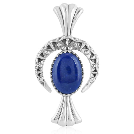 EXCLUSIVELY OURS! Sterling Silver Lapis Fritz Casuse Squash Blossom Naja Crescent Moon Pendant Enhancer