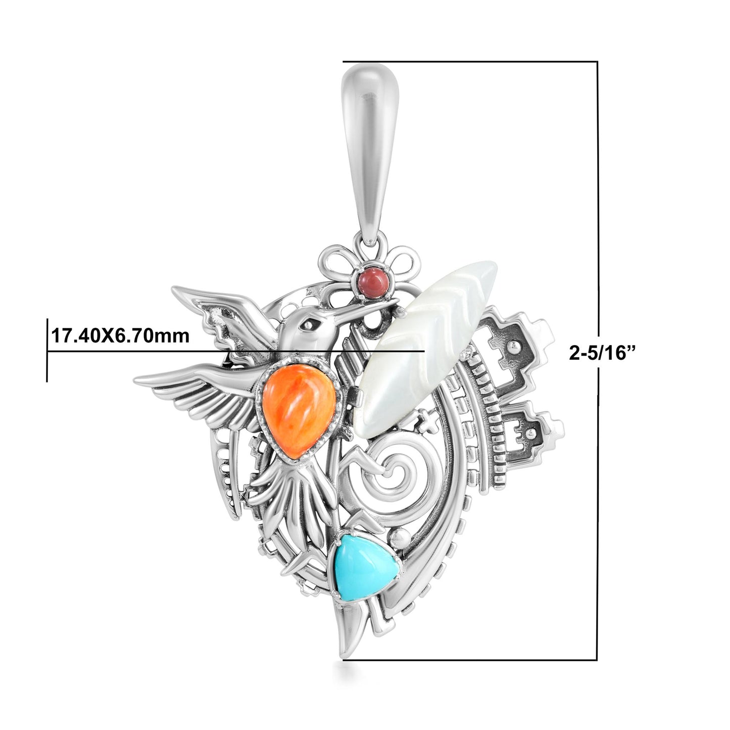 EXCLUSIVELY OURS! Sterling Silver Multi-Gemstone Cabochon Fritz Casuse Hummingbird Pendant Enhancer