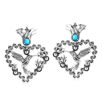 Sterling Silver Sleeping Beauty Turquoise Fritz Casuse Heart Hummingbird Earrings