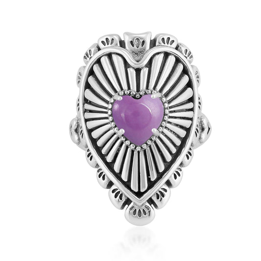 Sterling Silver Phosphosiderite Bold Heart Ring, Sizes 5 to 10