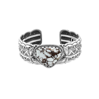 Sterling Silver Wild Horse Magnesite Gemstone Butterfly Hinged Cuff Bracelet
