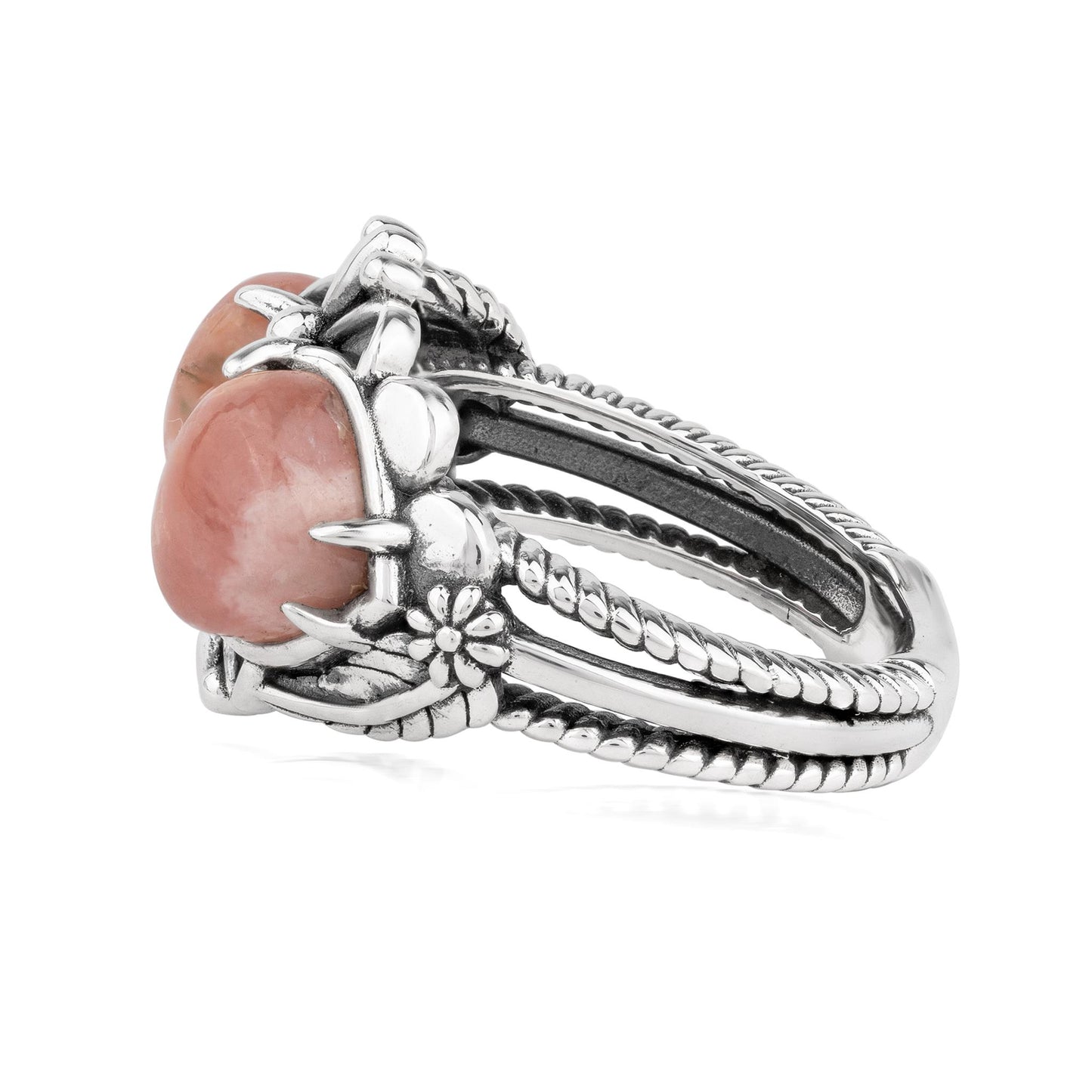 Sterling Silver Rhodochrosite Double Heart Ring