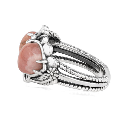 Sterling Silver Rhodochrosite Double Heart Ring