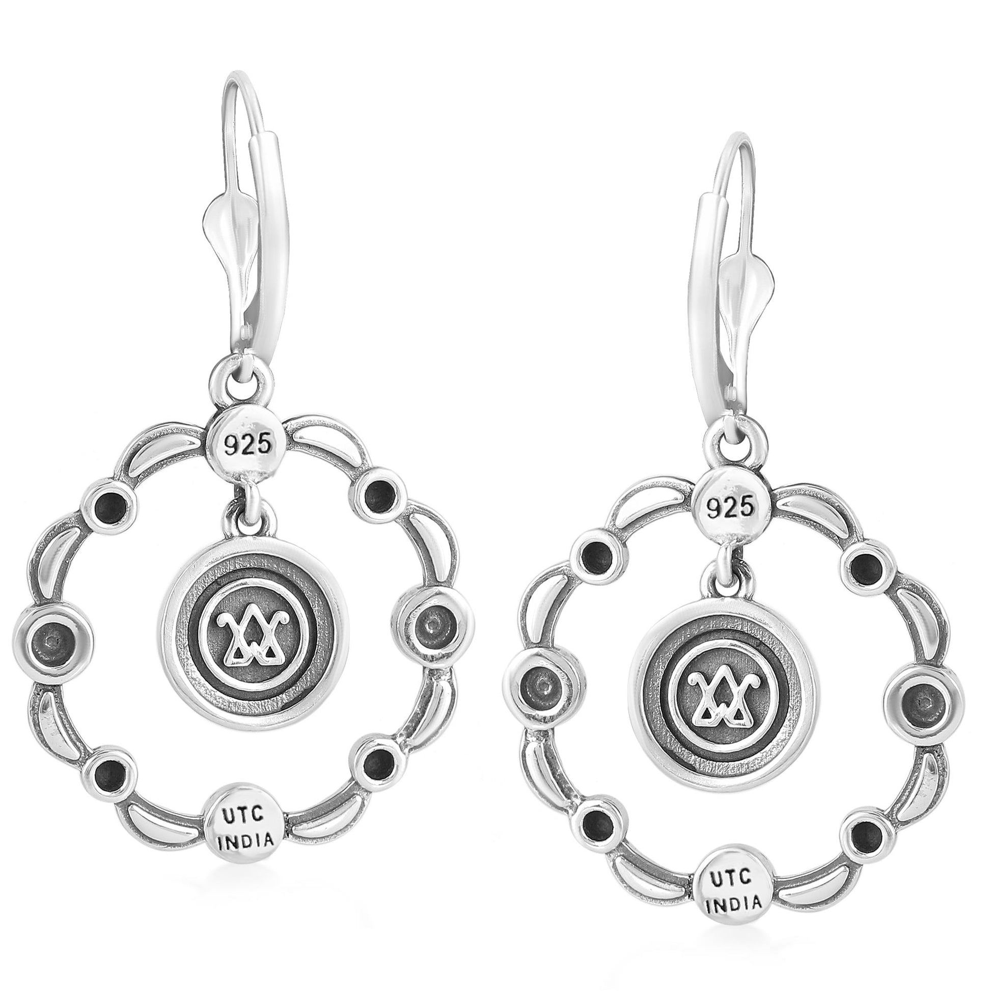 Sterling Silver White Agate Circle Concha Lever Back Earrings