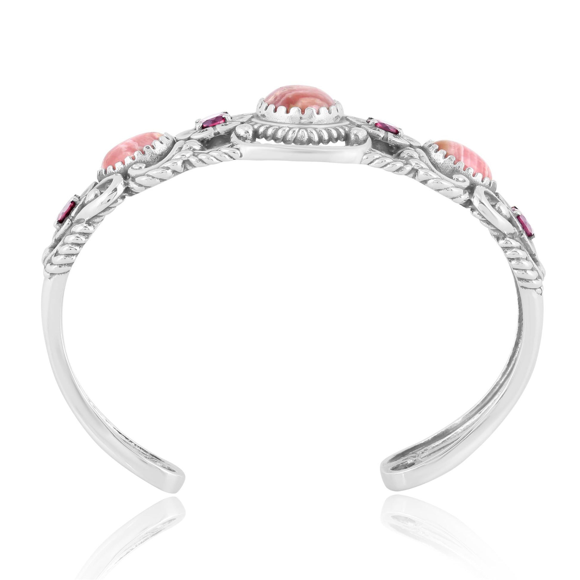 Sterling Silver Rhodochrosite and Rhodolite Garnet Desert Bloom Cuff Bracelet