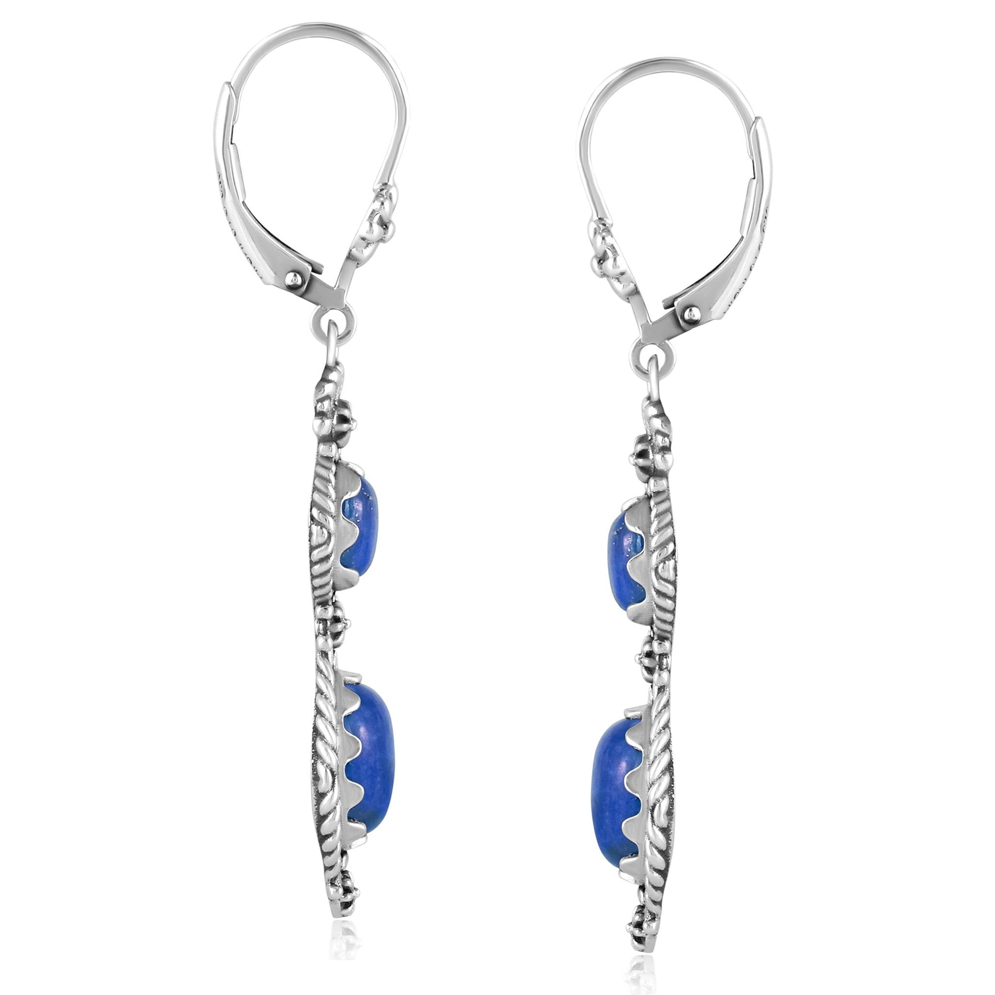 Sterling Silver Lapis Oval Cut Dangle Earrings