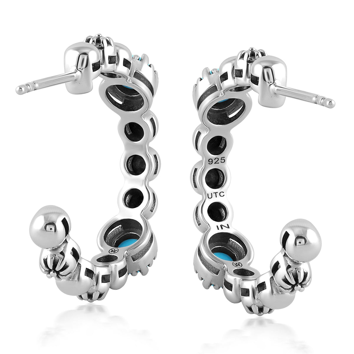 Sterling Silver Sleeping Beauty Turquoise 1 Inch Concha Hoop Earrings
