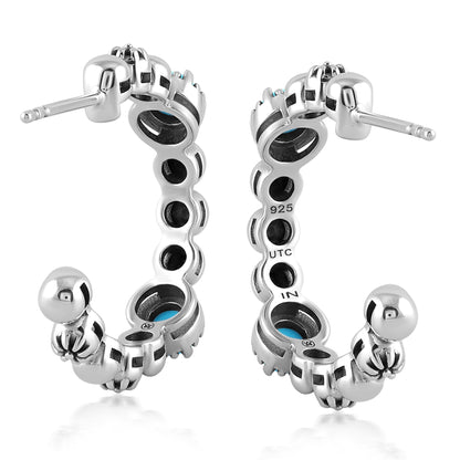 Sterling Silver Sleeping Beauty Turquoise 1 Inch Concha Hoop Earrings