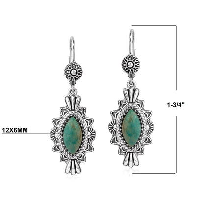 Sterling Silver Green Turquoise Marquise Cut Lever Back Earrings
